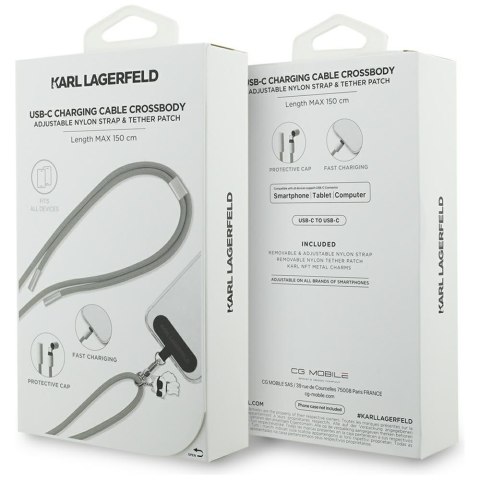 Uniwersalna smycz kabel Karl Lagerfeld CBDY Choupette Charm USB-C/USB-C czarny