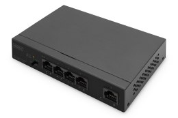 Digitus Przełącznik Gigabit Ethernet PoE, 4 porty PoE + 1 port uplink, dostępna moc zasilania PoE: 60 W