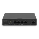 Digitus Przełącznik Gigabit Ethernet PoE, 4 porty PoE + 1 port uplink, dostępna moc zasilania PoE: 60 W