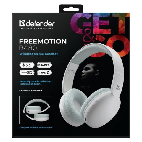 DEFENDER SŁUCHAWKI NAUSZNE BLUETOOTH FREEMOTION B480 BIAŁE 63481