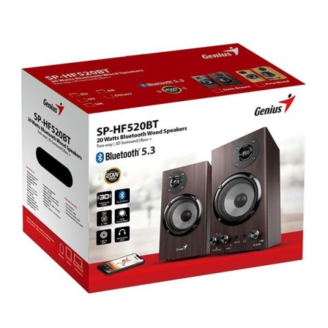 Genius głośniki SP-HF520BT, 20W, brązowy, drewniane, AUX/Bluetooth 5.3