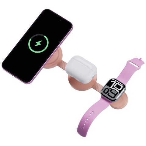 Ładowarka indukcyjna Bazic GoMag Trio 2 3w1 15W magnetyczna do iPhone/Watch/AirPods różowy