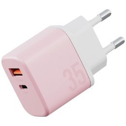 Ładowarka sieciowa Bazic GoPort Velox Kit USB-C/USB-A GaN 35W z kablem różowy