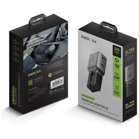 Ładowarka sieciowa Energea TravelGo Adapter 45 2xUSB-C 45W grafitowo-czarny