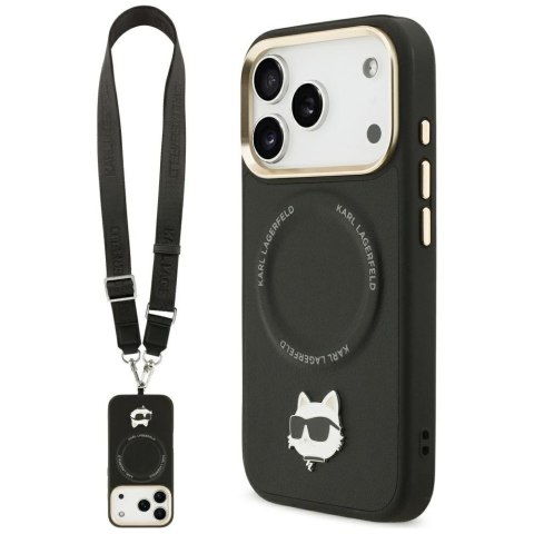 Etui Karl Lagerfeld Big Strap Choupette Metal Logo MagSafe do iPhone 17 Pro czarny