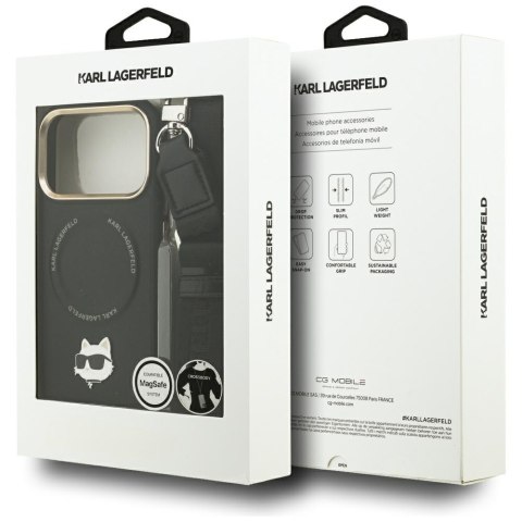 Etui Karl Lagerfeld Big Strap Choupette Metal Logo MagSafe do iPhone 17 Pro czarny