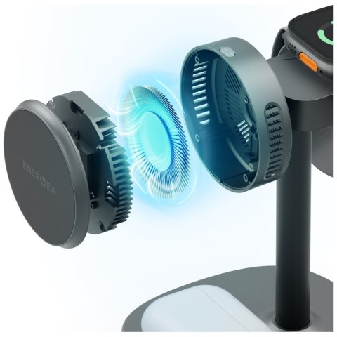 Stacja ładująca Energea MagArctic Stand 4w1 Qi2 z chłodzeniem i kablem grafitowy