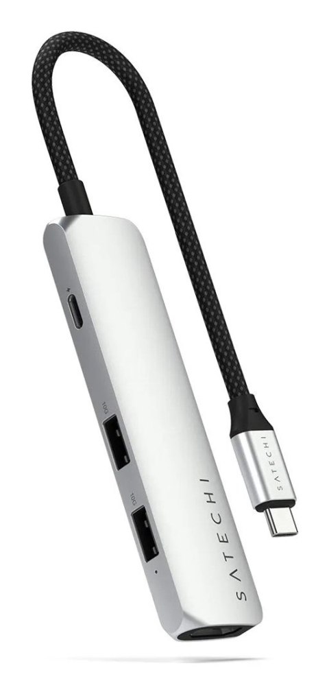 Satechi 4-w-1 USB-C Slim Multiport Adapter 4K - aluminiowy adapter do urządzeń mobilnych USB-C (USB-C, 4K HDMI, 2x USB-A) (silve