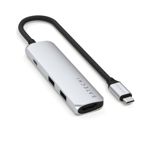 Satechi 4-w-1 USB-C Slim Multiport Adapter 4K - aluminiowy adapter do urządzeń mobilnych USB-C (USB-C, 4K HDMI, 2x USB-A) (silve