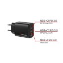 Verbatim Essentials, Ładowarka sieciowa GaN USB-A QC 3.0, 2 USB-C PD 3.0, czarna, 65W, wtyczki EU/UK/US/AUS