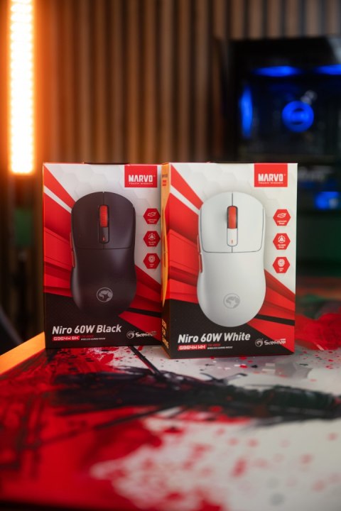 Mysz Marvo NIRO 60, biała, optyczna, 12000DPI, Tri-Mode