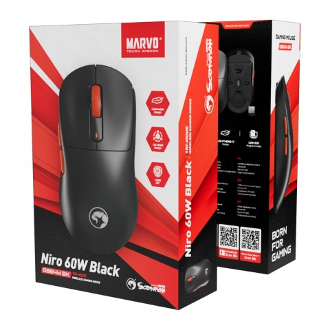 Mysz Marvo NIRO 60, czarna, optyczna, 12000DPI, Tri-Mode