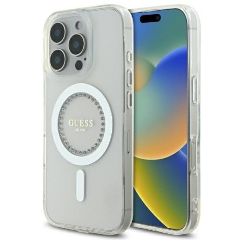 Guess GUHMP16LPFTDTEH iPhone 16 Pro 6.3" biały/white hardcase IML Rhinestones MagSafe