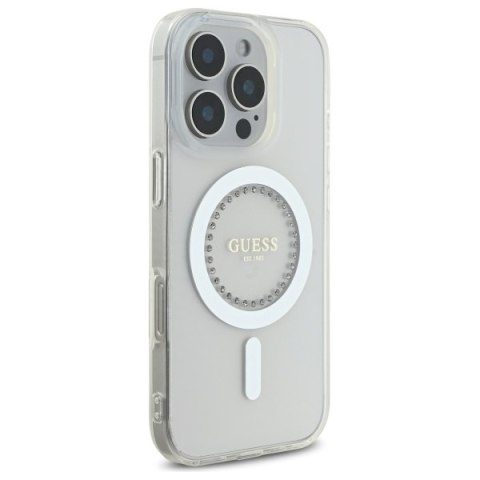 Guess GUHMP16LPFTDTEH iPhone 16 Pro 6.3" biały/white hardcase IML Rhinestones MagSafe