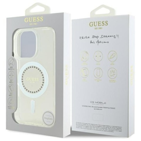 Guess GUHMP16LPFTDTEH iPhone 16 Pro 6.3" biały/white hardcase IML Rhinestones MagSafe