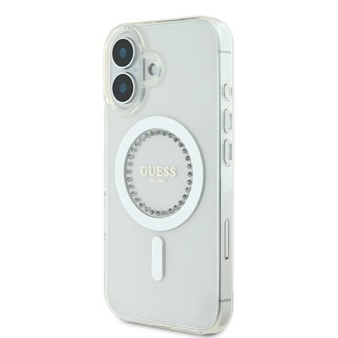 Guess GUHMP16SPFTDTEH iPhone 16 6.1" biały/white hardcase IML Rhinestones MagSafe