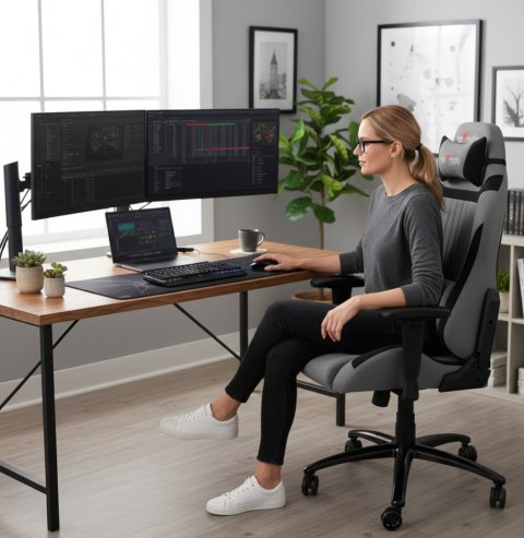 Dla gracza fotel Red Fighter C3, szary, odczepiany zagłówek