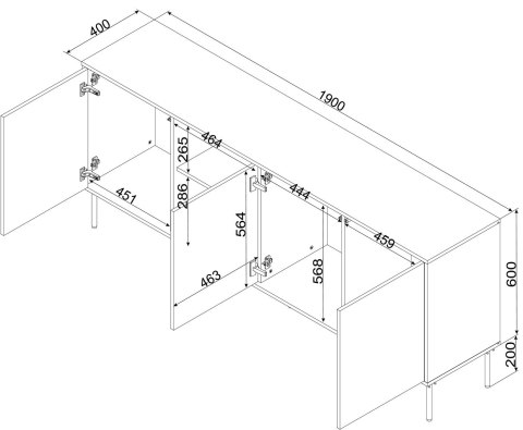 Komoda INSERTO 3D1W 190x40x80 kaszmir + LED