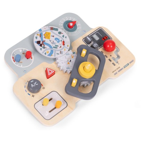 Drewniana tablica manipulacyjna sensoryczna dla dzieci panel edukacyjny auto kierownica 15 elementów ECOTOYS