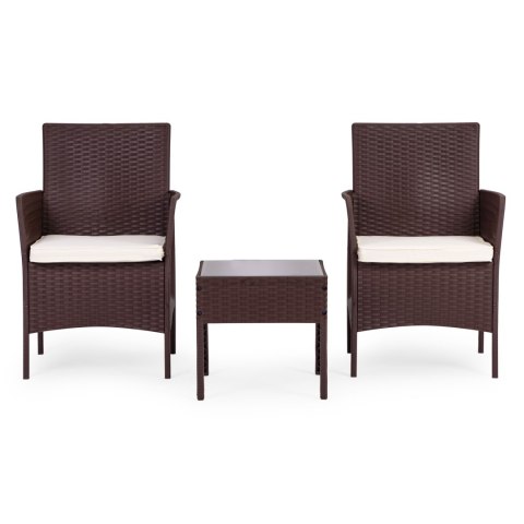 Zestaw mebli ogrodowych 2 fotele + stolik szkło hartowane brązowy MultiGarden