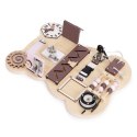 Drewniana tablica manipulacyjna sensoryczna dla dzieci panel edukacyjny miś 12 elementów ECOTOYS