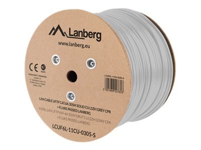 Lanberg Kabel LAN CAT.6A UFTP 305M Solid CU LSZH Szary CPR + Fluke Passed | LCUF6L-11CU-0305-S