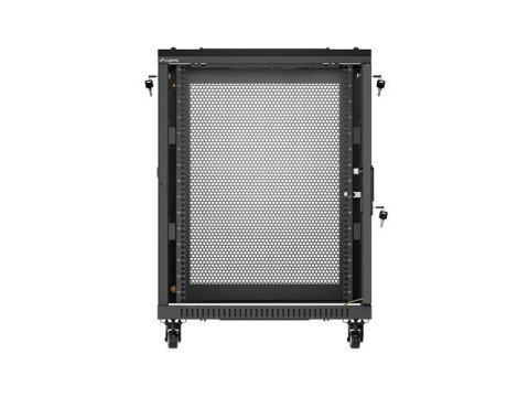 Szafa instalacyjna RACK stojąca 19" 15U 600x600 czarna drzwi perforowane Lanberg (flat pack)