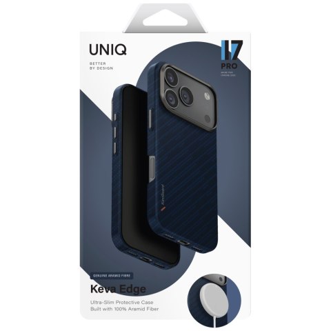 Etui UNIQ Keva EDGE do iPhone 17 Pro Magclick Charging niebieski