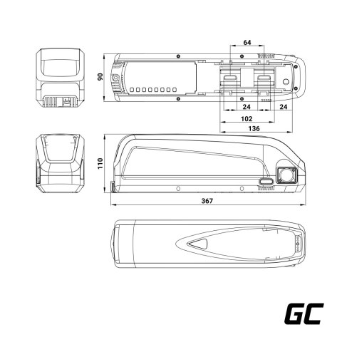 Green Cell Bateria litowo-jonowa Rowery elektryczne Down Tube Li-Ion, 48V, 13000mAh, 624Wh