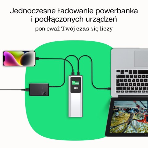 Greencell power bank 25200mAh 140W PD USB-C z szybkim ładowaniem do Laptop, MacBook, iPhone 16 15 14 do max, Samsung Galaxy S25