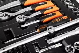 Zestaw kluczy nasadowych10-216, 216 szt, rozmiary 1/2, 1/4, 3/8, walizka, NEO TOOLS
