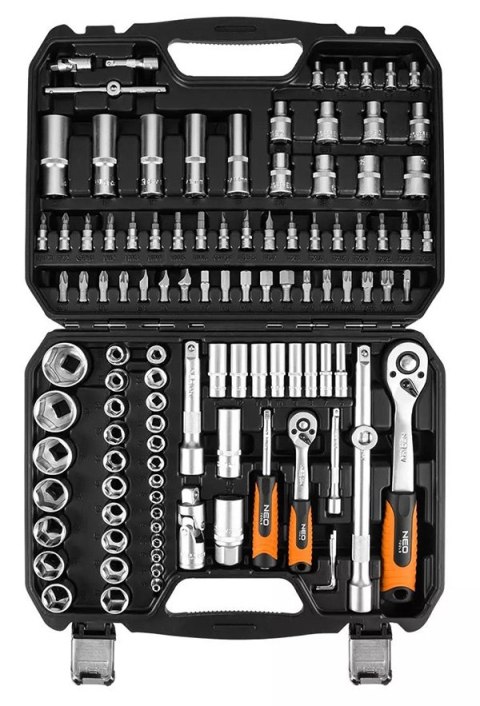 Zestaw narzędzi10-211, 110 szt, rozmiary 1/4 i 1/2, walizka, NEO TOOLS