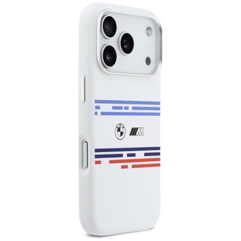 Etui BMW M Silicon Horizontal Line MagSafe do iPhone 17 Pro biały