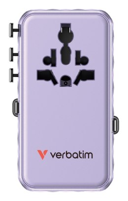 VERBATIM CHARGE 'N' TRAVEL 70W 2C CHOWANY UNIWERSALNY ADAPTER PODRÓŻNY FIOLETOWY