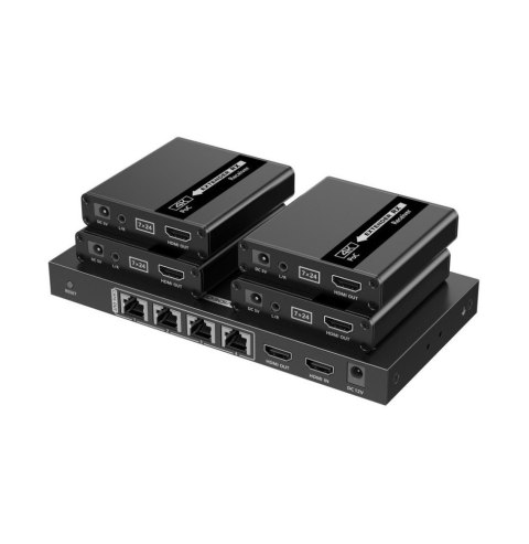 Extender HDMI 1x4 4K30Hz do 40m po skrętce Kat6 IR PoC