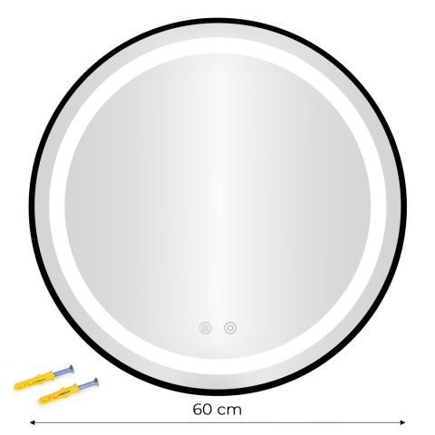 Lustro łazienkowe LED okrągłe ścienne 60 cm 3 barwy anti-fog włącznik dotykowy ModernHome