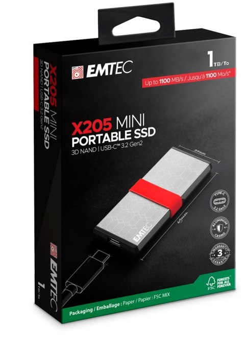 Przenośny dysk SSD EMTEC 3.2Gen2 x205 (ECSSD1TX205)