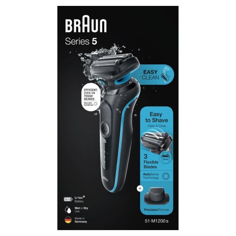 Braun Series 5 51-M1200s Golarka foliowa Przycinarka Czarny, Niebieski