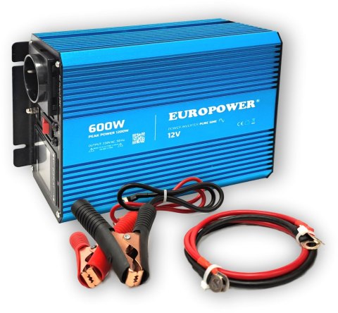PRZETWORNICA NAPIĘCIA INWERTER EUROPOWER 12V DC / 230V AC 600W / 1200W CZYSTY SINUS