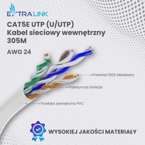 Extralink Kabel sieciowy skrętka CAT5E UTP (U/UTP) V2 Wewnętrzny 305M
