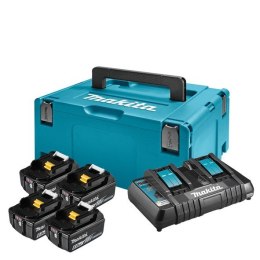 Zestaw Powerpack Makita 18V, 4 akumulatory BL1860B, ładowarka DC18RD, walizka MAKPAC
