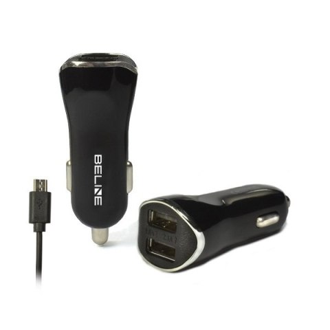 Ładowarka sam. Beline 2xUSB + microUSB 2,1A czarna/black