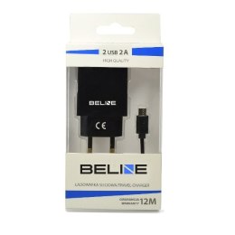 Ładowarka siec. Beline 2xUSB + microUSB 2A czarna/black