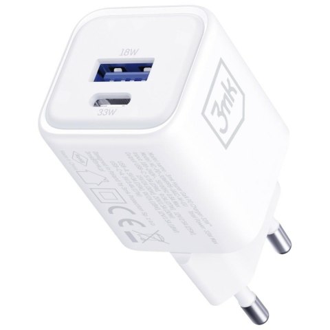 Ładowarka sieciowa 3MK Hyper Charger PD 33W GaN QC4+ PPS AFC FCP SCP USB-A + USB-C biały