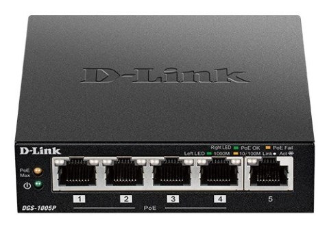 D-Link DGS-1005P/E łącza sieciowe Nie zarządzany Gigabit Ethernet (10/100/1000) Obsługa PoE Czarny