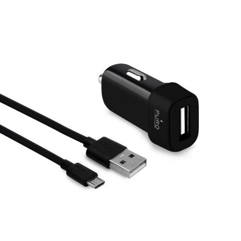 Puro Ładowarka sam. 1xUSB 1A z kablem MicroUSB czarna/black MCHUSBMICROCBLK