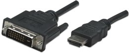 MANHATTAN HDMI (męski) - DVI-D 24+1 (męski) 3 m 3m /s1x HDMI (wtyk) DVI-D 24+1 (wtyk)