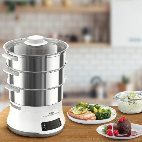 Tefal Convenient Series Deluxe VC502D szybkowar parowy 3 kosz. Blat 900 W Stal nierdzewna, Biały