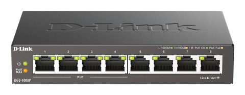 D-Link DGS-1008P/E łącza sieciowe Nie zarządzany L2 Obsługa PoE Czarny