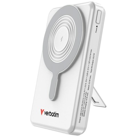 Powerbank Verbatim Charge n Go 10000mAh z podstawką Magnetic Wireless wyświetlacz TFT 2xkabel USB-C srebrny 32273